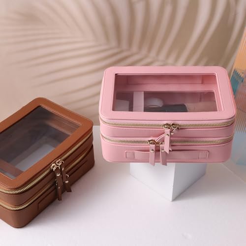 SANHECUN Clear Travel Toiletry bag Toiletry Case Carry on Travel Accessories Bag Makeup Bag Dimensions | LxWxH:9¡± x 6¡± x 4.2¡± (Brown, SHC-TL-2)