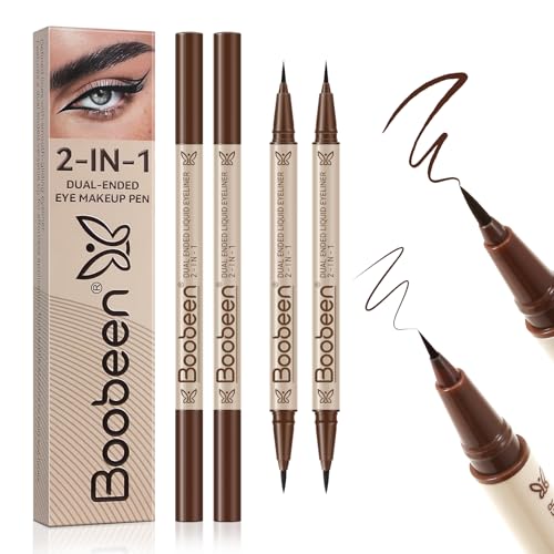 Boobeen 2pcs Liquid Eyeliner£¬Dual-Ended Eye Liner with Thick Tip and Precise Brush Tip£¬Waterproof Black Liquid Liner Pen£¬Matte Finish£¬All Day Wear£¬Smudge-proof,Brown