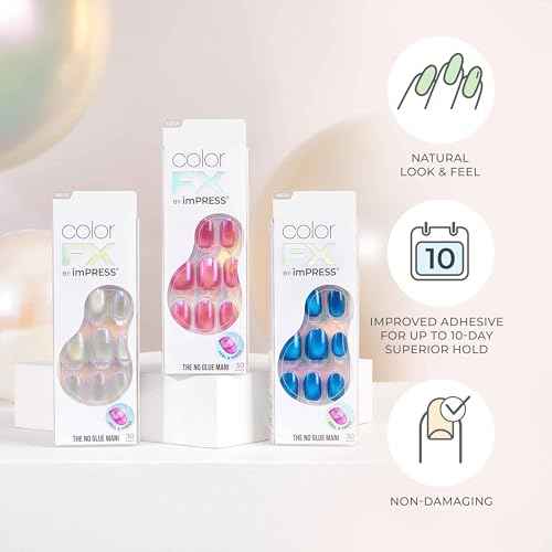 KISS colorFX by imPRESS Press On Nails , ¡®Floating¡¯, Solid Red with Pearlescent Finish, Short Oval, IMPROVED adhesive, Includes 30 Fake Nails, Prep Pad, 1 Manicure Stick, 1 Mini Nail File