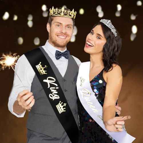 TOBATOBA King and Queen Crown Set with Sashes - King and Queen Crowns for Men and Women - Prom, Homecoming, Wedding, Birthday, Halloween