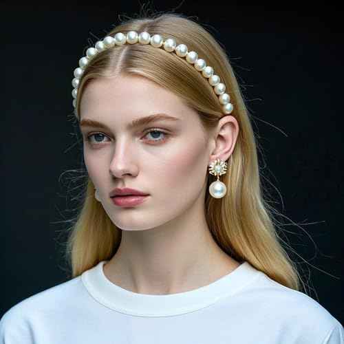 Pearl and Metal Headbands - Beaded No Slip Hair Accessories for Women and Girls, 10 Pack