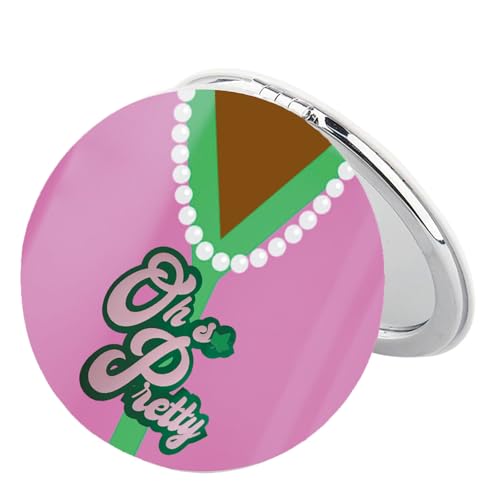 BEKECH OH Pretty Gift Pink and Green Pearl Compact Mirror Sorority Gift Greek Sorority Makeup Mirror