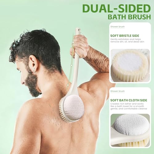 CYMPHW Light Yellow Back Scrubber for Shower with Long Handle & Dual-Sided Brush