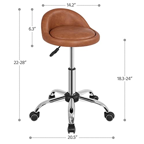 Yaheetech Rolling Stool with Back Support Adjustable Height Brown