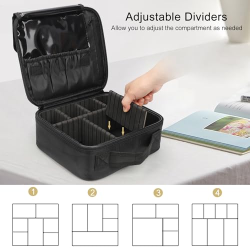 Relavel Travel Makeup Train Case with Adjustable Dividers
