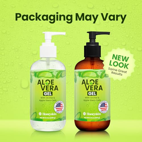 Honeyskin Soothing Aloe Vera Gel Made in the USA with Natural Ingredients - Give Yourself Relief From Sunburn and Dry Skin During the Hot Summer Days (8 Fl Oz)