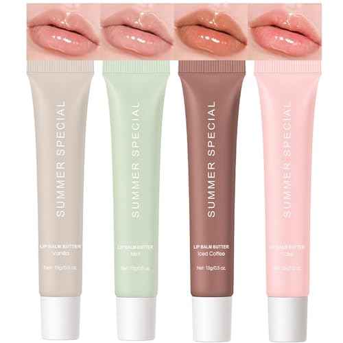 URQT 4PCS Summer Special Lip Butter Balm, Hydrating, Nourishing & Softening Lip Care with Natural Oils & Fruit Extracts, Long-Lasting Moisture, Non-Sticky Shine, Soften Dry Lips Lip Care (4PCS, 4)