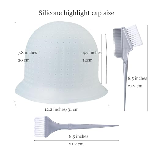 BAILYELA Punched Silicone Highlight Cap Set with Brushes - Reusable Hair Dyeing Tools