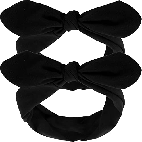 Women’s Black Bow Headbands - 2 Pack Adjustable Hair Accessories for Daily & Sport Wear