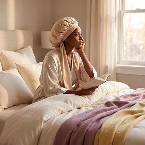 Ice Silk Bonnet for Long Hair - Non-Slip, Breathable Sleep Cap