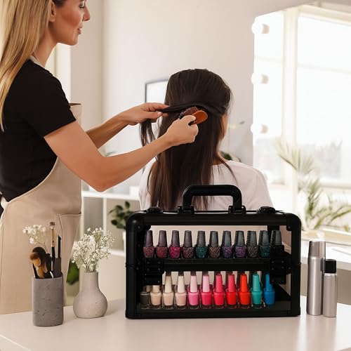 Professional Makeup & Nail Tech Organizer ? Clear Acrylic Case, Holds 94 Bottles, Slide-Out Trays, Lockable Latches ? Portable Storage for Brushes, Polish, Tools & Cosmetics ? Compact & Travel-Ready