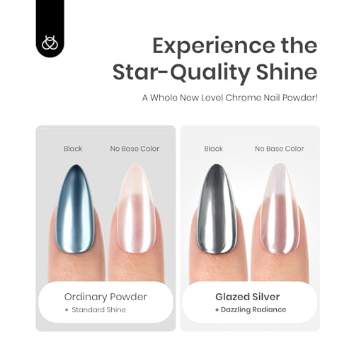 Beetles Gel Nail Polish Kit with LED Light Base & Top Coat, 6 Neutral Nude Colors, Chrome Nail Powder, 1g Glazed Silver
