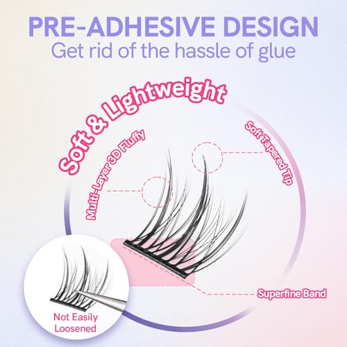 Self Adhesive Lash Clusters DIY Eyelash Extensions C Curl Natural 42Pcs Pre-Glued Cluster Lashes 11-13MM No Glue Individual Lashes Self Application at Home(Idol)