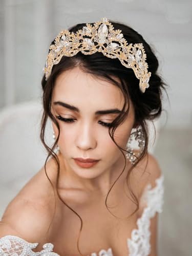 Brishow Gold Tiara Crowns Crystal Headband Brides Wedding Tiaras and Crown Rhinestone Queen Crown Party Princess Hair Accessories for Women and Girl (Rose Gold s)