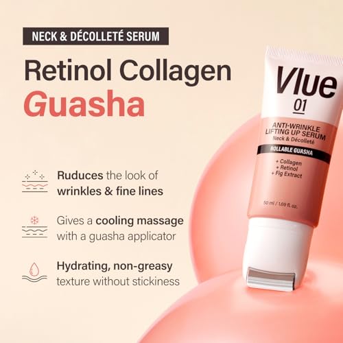 VLUE Retinol Guasha Neck Firming Cream - Anti-Aging Collagen & Fig Extract Moisturizer for Wrinkles & Sagging Skin, Hydrating & Lifting Neck & D?collet? Serum, Korean Skincare, 1.69 fl. oz.