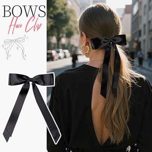 YGDZ 16PCS Black Hair Bows Set, Silky Satin Oversized Bow for Women, Large, Medium, Small Ribbon Bows, Black Hair Scrunchies, Hair Accessories