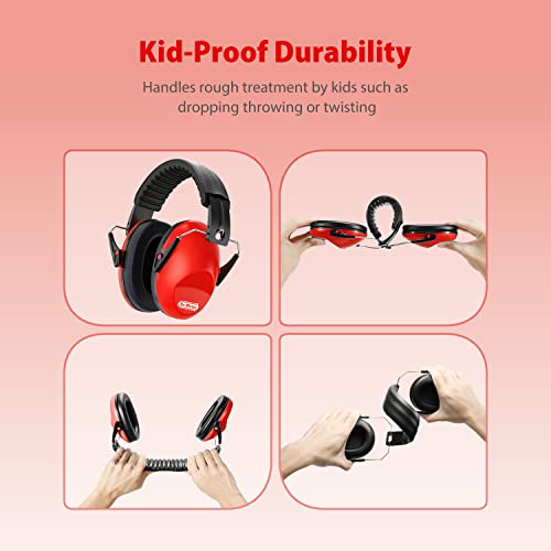 Dr.meter Ear Muffs for Noise Reduction: SNR27.4 Noise Cancelling Headphones for Kids with Adjustable Headband - Noise Cancelling Ear Muffs for Monster Jam, Football Game, Fireworks and Air Shows - Red