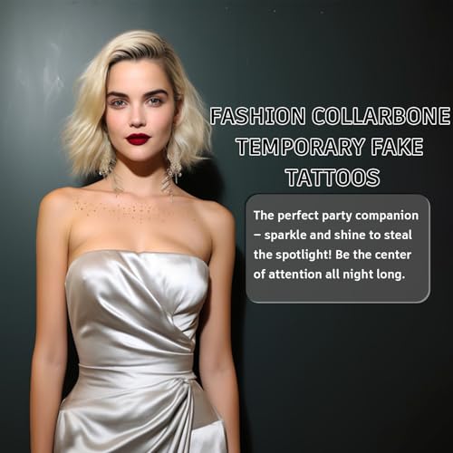 Gold Glitter Collarbone Temporary Tattoos - 8 Pack Waterproof