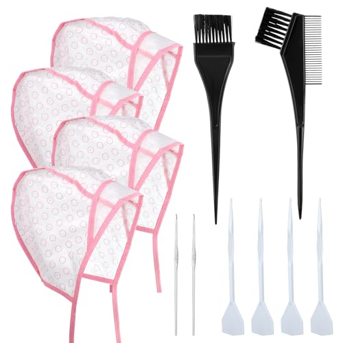 Bewudy 12-Piece Hair Highlighting Cap Set with Hooks - Pink