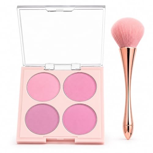 4-Color Blush Palette with Brush Set - Highly Pigmented, Blendable