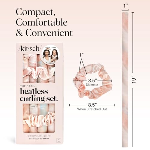 Kitsch Satin Heatless Curls Set - Sunset Tie Dye (34" Rod + 2 Scrunchies)