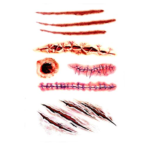 Zombie Scar Temporary Tattoos with Fake Blood - Halloween Costume Makeup