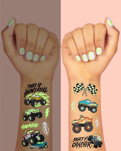 xo, Fetti Glow in the Dark Monster Truck Temporary Tattoos - 50 Pack
