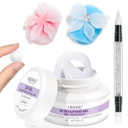 MIZHSE White 3D Gel Nail Art 30g Sculpting Gel Non-Sticky Molding Gels for Nails Solid U V LED Soak Off Gels Polish with Nail Art Pen Nail Design Home Manicure