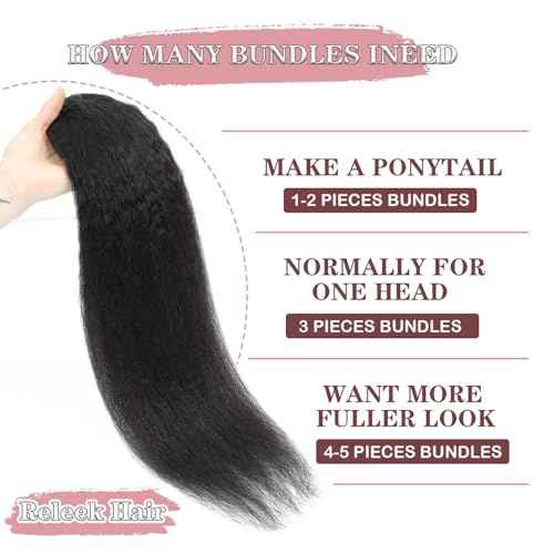 Kinky Straight Human Hair Bundles 24 Inch Single Bundle Yaki Straight Human Hair 1 Bundles 12A 100% Unprocessed Brazilian Virgin Remy Human Hair Extension For Black Women