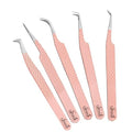 SIVOTE Lash Tweezers for Eyelash Extensions, Pack of 5 Peach ? Lash Extension Tweezers Set with Diamond Grip, Precision Fiber Tip for Volume Eyelash Extensions