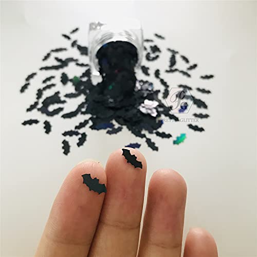 10 Grams/Pack -10MM Black Bat Shape Holographic Sequins Glitter Halloween Festival Rave Beauty Makeup Face Body Nail Art Decoration LB1000