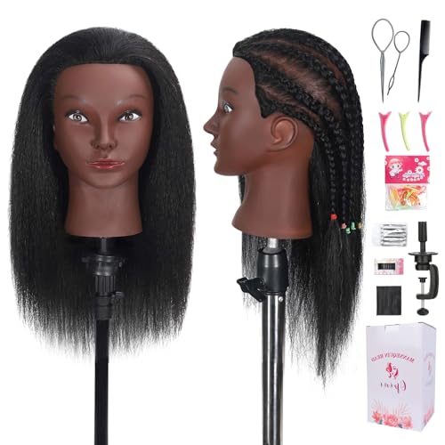 100% Real Human Hair Mannequin Head 16" Black Yaki