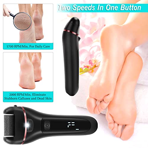 Electric Callus Remover for Feet, 2 Speed Electric Foot File, Rechargeable Foot Scrubber Pedicure kit for Cracked Heels and Dead Skin with 3 Roller Heads.