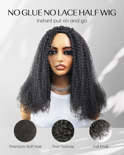 Kinky Curly Half Wig - 200% Density Human Hair, 16 Inch
