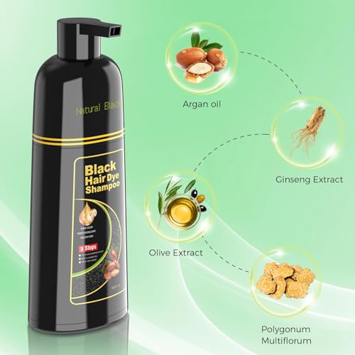 BELEZALIB Black Hair Dye Shampoo for Gray Coverage, 3-in-1