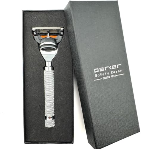 Parker 5-Blade Razor Handle Compatible with Gillette¢ç Fusion¢ç Cartridges ? Weighted Metal Handle with Textured Grip for Smooth, Tug-Free Shaving | Luxury Men¡¯s Gift | 1 Cartridge Included (CHROME)