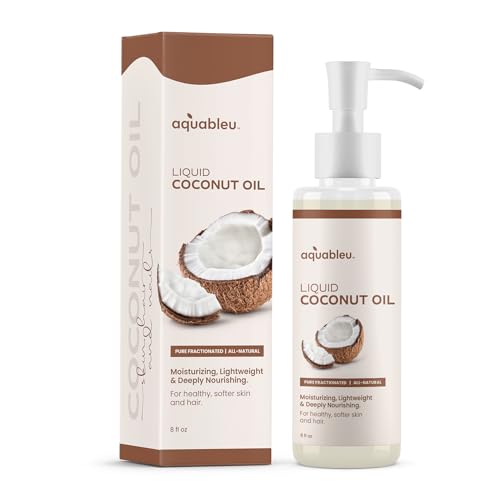 Aquableu Fractionated Liquid Coconut Oil - 100% Pure and All-Natural - Moisturizing, Lightweight and Deeply Nourishing - Promotes Healthy, Softer Skin & Hair - Hydrating - 8 oz