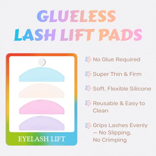 Flat Lash Lift Shields Glueless Ultra Thin Silicone Pads for Perming Lotion No.1, Lash Softening Shields for Easy Korean Eyelash Lift (Colorful)