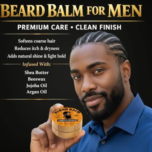 Beard Balm for Men, Cologne and Amber Scented natural ingredients beard butter with Castor oil, Shea Butter, Jojoba Oil, Argan Oil.