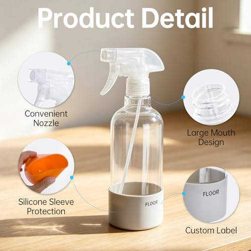 Spray Bottle 16oz 2-Pack with Silicone Sleeve & 3-Mode Nozzle