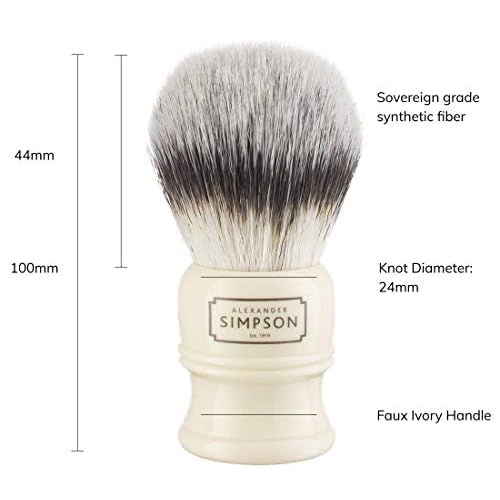 Alexander Simpsons Trafalgar 2 Shaving Brush - T2 Synthetic High Density Fibre Faux Handle Ivory - Simpson Shaving Brushes - Wet Shave Deluxe Thick & Luxurious Lather Dense Extra Soft Bristles