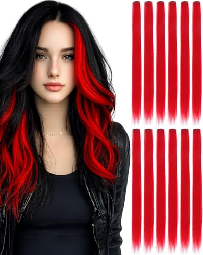 Red Clip-In Hair Extensions 22 Inch - 12 PCS for Parties & Festivals - Variation of THIS listing
