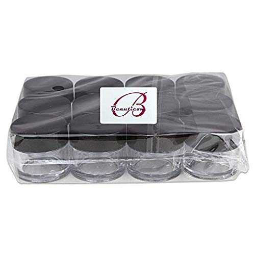 Beauticom High-Graded Quality 7 Grams/7 ML (Quantity: 24 Packs) Thick Wall Clear Plastic LEAK-PROOF Jars Container with Black Lids for Cosmetic, Lip Balm, Lip Gloss, Creams, Lotions, Liquids