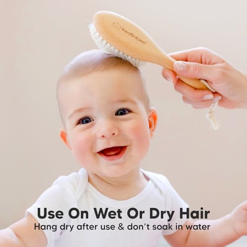 KeaBabies Walnut Oval Wooden Baby Hair Brush 7" for Toddler & Infant Cradle Cap