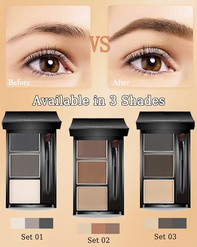 3 in 1 Eyebrow Powder Kit with Brush, Razor & Mirror