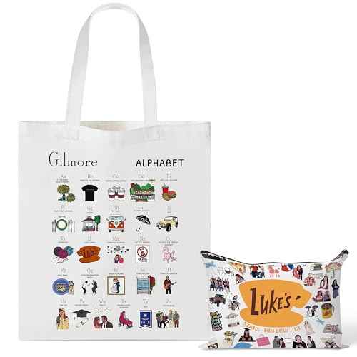 Laffact Gilmore TV Show Canvas Bag - Luker's Dinner inspired Gift Alphabet Merchandise Cotton Shoulder Tote Bag Makeup Bag for Friends Fans Coworkers Women Girls Mom Daughter Sister Birthday Christmas