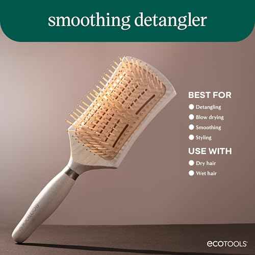 EcoTools Smoothing Detangler Hairbrush, Brush For Wet Or Dry Hair, Pain-Free Detangling, Style & Smooth Hair, Heat Resistant Brush, Renewable Bamboo & Flexible Bristles, Vegan & Cruelty-Free, 1 Count