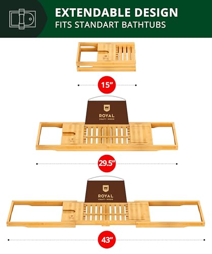 Royal Craft Wood Expandable Bamboo Bathtub Caddy Tray