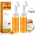 2 Pcs Turmeric Foaming Face Wash With Brush, Deep Cleansing Exfoliating Glow Wash Turmeric Facial Cleanser for Women All Skin.