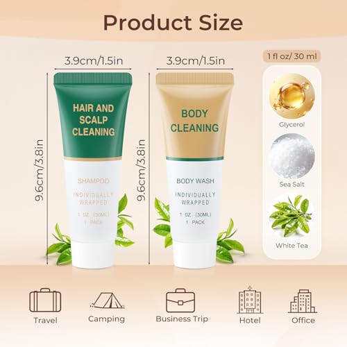 Travel Size Shampoo & Body Wash Set - 20 Pack 1 Fl Oz Individually Wrapped